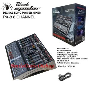 Power Mixer Black Spider 4CH 6CH 8CH - Mixer Power PX-4 PX-6 & PX-8 99DSP Bluetooth USB