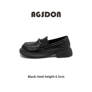 Agsdon | Black Platform Slip-On Loafers British Style Leather