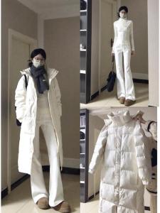 กางเกงขายาวทรงตรงเอวสูงสีขาว ทรงหลวม ทรงสลิมฟิต กางเกงขายาวผู้หญิง ฤดูใบไม้ร่วง/ฤดูหนาว กางเกงขายาวทรงสลิมฟิตสุดหรูหรา