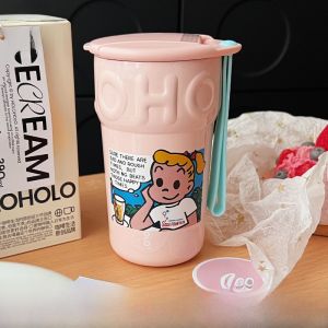 Holoholo Ceramic Inner Stainless Steel Insulated Coffee Cup Portable Latte Water Bottle High Aesthetic Value Chinese Style Straight Body Cup for Daily Use