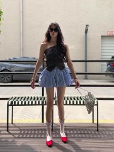 VKSOD | Sweet And Spicy Shoulder Bared Two-Piece Set Womens Summer Fashion Vest Tank Top And Mini Skirt Commute Style Casual Wear