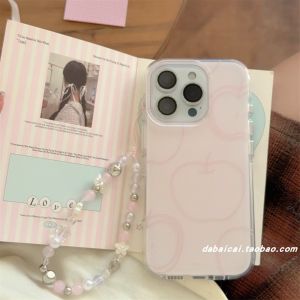 Korean Style Pink Line Apple Bracelet Compatible with Apple 17promax Phone Case Iphone 16 New Model 15pro Women 14 Premium Feel 13 Full Cover 16pro Creative Anti-Fall Niche Ins Cute