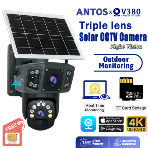 V380 Pro Solar CCTV Camera 4G SIM Card Outdoor Surveillance Cameras Color Night Vision Two-Way Audio Waterproof HD CCTV