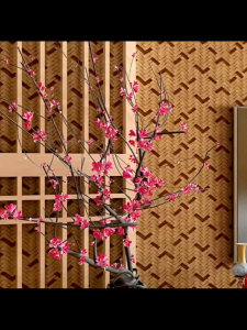 MT straw weaving self-adhesive pvc wallpaper linen pattern new Chinese style ancient wall sticker waterproof moisture-proof tea room self-adhesive wallpaper (10m x 45cm)