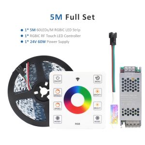 MJJC | 24V RGB IC Horse Race Running LED Strip Lights 5050 WS2811 Pixel Tape Lamp RF Touch Remote Control Room Decor Linear Lighting