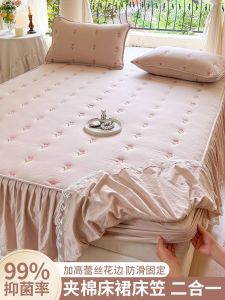 2025 New Thickened Cotton Edge Bed Canopy Skirt Two-In-One Bed Cover Mattress Protector Sheet Set Queen Size Bedding Accessories