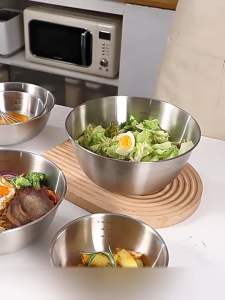 Stainless Mixing Bowl With Scale Fruit Salad Bowls Soup Bowl Food Grade Cooking Basin Caliber Bowl Storage Bowl for Baking Tools Kitchen Accessories