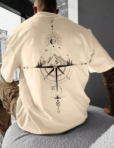 Bandai | Oversized Vintage Mens T Shirts Cotton Compass Print Summer 2025 Loose Casual Women Short Sleeved Graphic Tee Tops Y2k Clothes