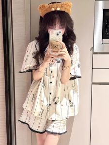 Hello Kitty Japanese Cartoon Short Sleeve Pyjamas for Women Summer 2024 New Cute Home Set Cotton Rubber Band Pajamas
