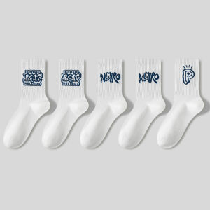 JINGCHI | Mens Sport Socks Mid-Calf Thin Summer New Style White Long Tube Anti-Bacterial Deodorant Cotton Polyester Spandex Blend