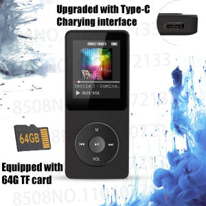 MP3 Player Type-C Portable Walkmen Bluetooth 5.4 Compatible E-Books Recording Sports FM Radio Music Player with 32G/64G TF Card