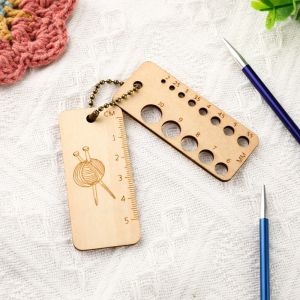 1 Set Natural Wooden Knitting Gauge Ruler with Locking Stitch Markers Rectangle Crochet Measuring Tool DIY Sewing Accessories