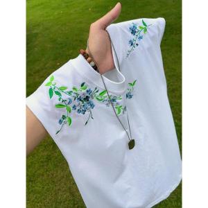 LIUBU | Black Jasmine Floral Embroidered Cotton Summer Vest