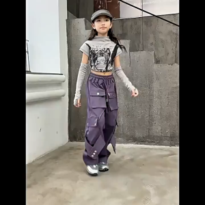 Cargo Pants for Kids Girls Multi-pocket New Fashion Baggy Pants Elastic Waistband High Quality Girls Bottoms 7-16yrs