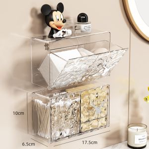 Bathroom Mirror Cabinet Organizer Box Transparent Cotton Swab Holder Lipstick Storage Rack Towel And Cosmetic Cotton Arrange Box