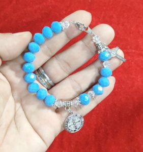 St. Benedict Ocean Blue Crystal Rosary Bracelet with free Boxes