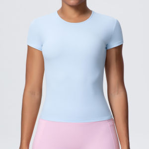 Woman Solid Color Workout Top T-Shirt Quick Drying Breathable Short Sleeve Gym Sports Running Slim Casual Yoga Top Clothing