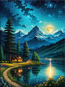 Kayou | Landscape Diamond Mosaic Mountain Full Square Painting Tree Cross Stitch Embroidery Moon Home Living Room Art Craft