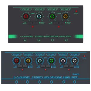 4 6 Channels Stereo Headphone Amplifier Mini Portable Earphone Splitter Ultra Low-Noise Audio Mixer for Recording Studio Monitor