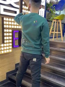 Smiley Face Print Sweatshirt Mens 2024 Spring and Autumn New Arrival Easiest for Match round Neck Long Sleeves T-shirt Fashion Brand Top Silm Outwear