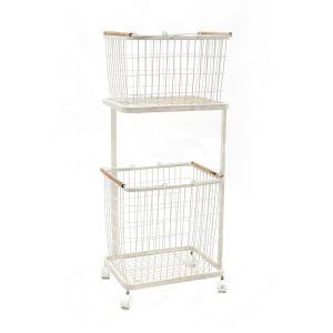 Oakliving Double Layer Laundry Basket Trolley Removable Bathroom For Home Storage Basket Storage Rack Dirty Clothes Basket
