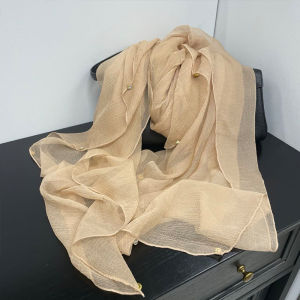 Elegant Light Feather Series Handmade Beads Spring And Autumn Lightweight Women Scarf Shawl Dual Use Cotton Linen Large