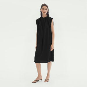 AMII | Business Style Elastic Rope Drawstring Cotton Wide Shoulder Loose Cutting Womens Dress