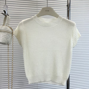 Short Sleeve round Neck Knitted Top Womens Summer Fashionable Base Layer Trendy Solid Color Commute Style Korean Version