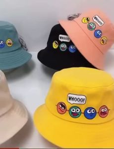 หมวกกันแดดเด็ก สายคล้องคาง สีสันสดใส หมวกปีกรอบ