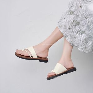 Hong Kong Genuine Leather Flat Bottom Slip-On Clog Womens Fashionable Elegant Casual Sandals Spring Summer New Style
