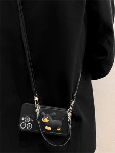 Black Bee Puppy Coin Purse Silicone Phone Case for Apple 15Promax iPhone 16 Crossbody Womens Full Cover 17Promax Apple 13 Soft
