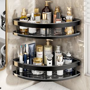 Bathroom Corner Storage Rack Triangle Shelf Toilet Washstand Shower Wall Mounted No Drilling Required ABS Material 2 Layers
