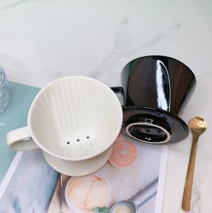 Japanese Style Hand-Poured Coffee Pot Set White Ceramic Filter Cup with Three Holes Fan Shape Home Use Coffee Filtering Tools