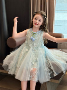 ZHILIAOCHENGZHANGJI | Sweet Floral Vest Princess Dress Lace Mesh Girls 2026 Summer