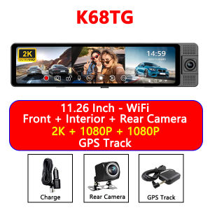 WheXune | WIFI Dash Cam 3 Channel Rearview Mirror Front Inside Rear 4K+1080P+1080P GPS Dual Lens Car Dvr Camera Infrared Night Vision K68