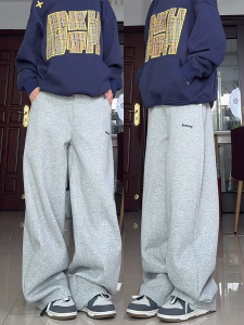 American Retro Sporty Casual Pants Womens Workwear Loose BF Lazy Style High Waist Slimming Wide Leg Pants Street Style