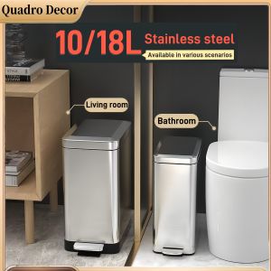 10/18L Garbage Bin Kitchen Living Room with Lid Narrow Seam Stainless Steel Covered Bathroom Toilet