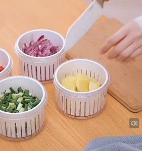 Classy Luxe Food Storage Container for Scallions Ginger Garlic Airtight Container for Draining Storing Kitchen Refrigerator Small Round Fruit Storage Bowl Utensils