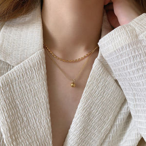 BESFOME Stainless Steel Double Layer Mini Bead Chain Ball Charm Pendant Necklace for Women