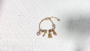 Sanrio | Cute Hello Kitty Charm Bracelet Zinc Alloy with Enamel Kitty & Crystal Beads Gold Tone Adjustable Wristband