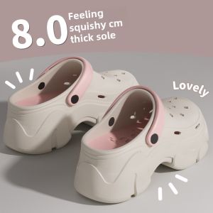Womens Poop-Feeling Hole Shoes 2024 New Arrival Summer Outwear Thick Sole Increased 8.0cm Beach Non Slip Sandals