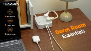 TESSAN ปลั๊กไฟ 8 ช่อง พร้อมสวิตช์และพอร์ต USB-C 1.5/3.0/4.5/7.5 เมตร สาย ปลั้กพ่วง ปลั๊กสามตา กันไฟกระชาก มีรับประกัน ปลั๊กสามตาแบน กันไฟกระชาก [TS-1026-C]