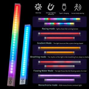 RGB Motion Sensor Light Bar Rechargeable Magnetic Wall Lamp Mood Ambient Night Light for Bedroom Cabinet Gaming Room Decoration