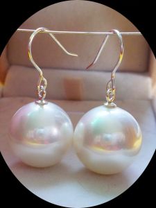 S925 Sterling Silver Pearl Earrings Womens New Style Imitation Mabe Rainbow White Oversize round Pearl Drop Earrings Jewelry