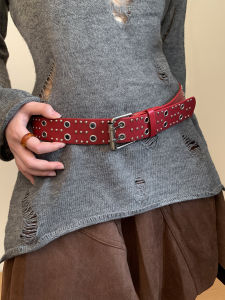 BAOYINFEI | Vintage Red Double Buckle Studded Belts