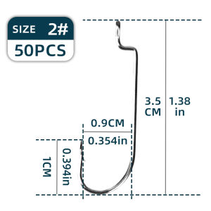 MEREDITH Worm Hook Offset Wide Gap High Carbon Steel Extra Strong Weedless Barbed Fishing Hook for Soft Lures Bass Pike 50pcs