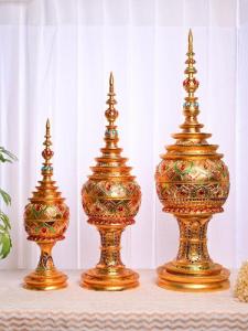 TAIMUJIA | Thai Buddha Tower Decorative Art Real Wood Hollow Storage