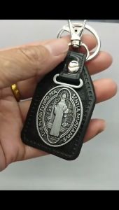 Religious Metal Keychain St. Benedict Cross Leather Keychain: A Christian Catholic Small Gift