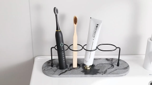Diatomite Toothbrush Organizer With Diatomite Base / Quick Drying Bathroom Toothbrush Storage Rack With Drain Tray