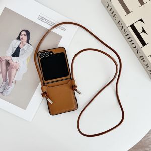 Foldable Phone Case Simple Business Creative Card Holder Leather Texture Crossbody Lanyard Anti-Fall for ZFlip7/6/5/3/4/2/1